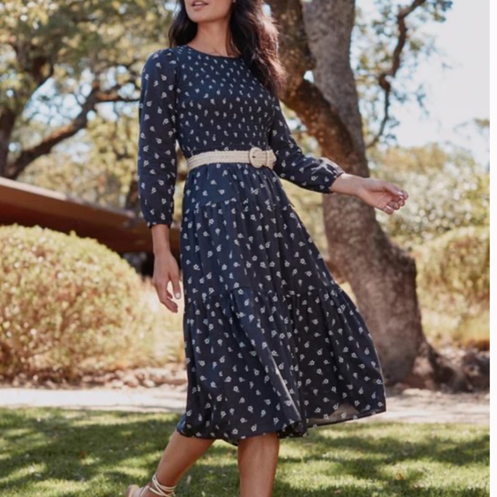 Marine Layer Camille smocked midi dress, size L, new